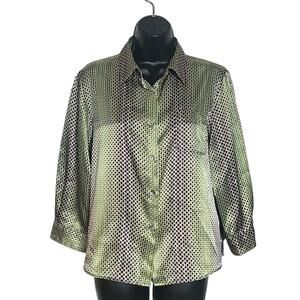 VTG HARVE BERNARD 90s Y2K SATIN BLOUSE BUTTON UP PURPLE GREEN RETRO STRIPE S M